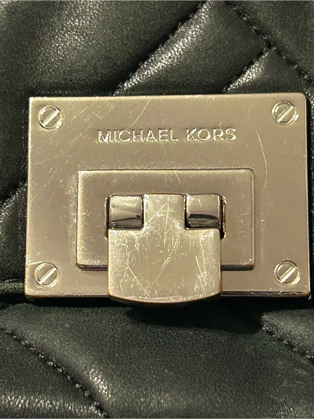 Michael Kors Black Quilted Shoulder Bag with Silver Chain